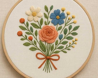 野の花の花束の刺繍パターン - 7 インチの刺繍プロジェクト - Etsy 日本