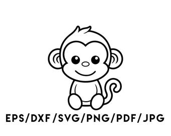 Cute Baby Monkey Design Instant Download Svg, Eps, Dxf, Png, Pdf, Jpg digital download