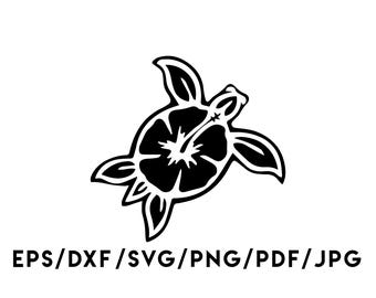 Hibiscus Flower Turtle Silhouette Design Instant Download Svg, Eps, Dxf, Png, Pdf, Jpg digital download