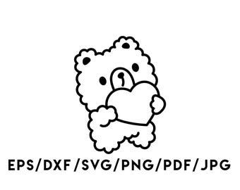 Cute Valentine Bear Design Instant Download Svg, Eps, Dxf, Png, Pdf, Jpg digital download