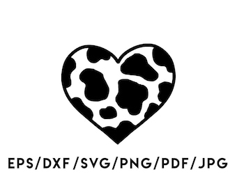 Cow Heart Design Instant Download Svg, Eps, Dxf, Png, Pdf, Jpg digital download