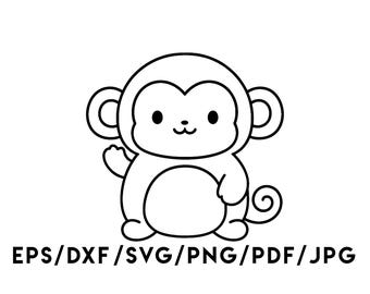 Cute Baby Monkey Design Instant Download Svg, Eps, Dxf, Png, Pdf, Jpg digital download