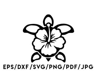 Hibiscus Turtle Design Instant Download Svg, Eps, Dxf, Png, Pdf, Jpg digital download