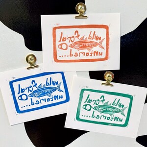 Sardine "Untamed" REVERSE TEXT Print 5x7 | linocut ink block print - handprinted hand-pulled original - limited edition