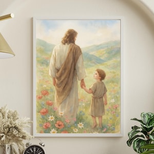 Jesus and Child Watercolor Print – Christian Wall Art, LDS Wall Art, Inspirational Religious Artwork, Digital Download
