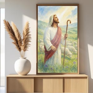The Good Shepherd Watercolor Art | Christian Faith Print | LDS Inspirational Wall Art | Religious Home Decor | Scripture Gift