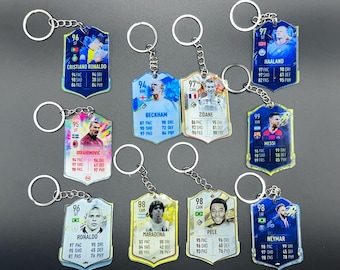 Llaveros de cartas de futbolistas – Llaveros de estrellas de fútbol estilo FIFA – Regalo para aficionados al fútbol
