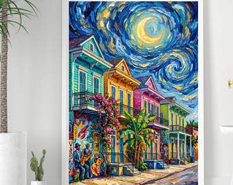 New Orleans Bayou Poster, Vibrant Louisiana Shotgun House Art, Southern Decor Print, Colorful Bayou Oil Painting Style Wall Decor