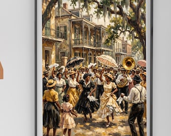 Vintage New Orleans Second Line Parade Print | French Quarter Festival Wall Decor | Museum-Quality Matte Poster