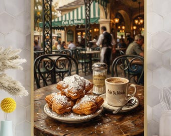 New Orleans Wall Art | Beignets & Coffee Poster | Vintage Oil Painting Style Kitchen Print | NOLA Foodie Gift| Museum-Quality Matte Paper