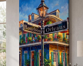 New Orleans Bourbon St canvas muurkunst, NOLA Street Sign Print, Bourbon Street decor, reizen muurkunst, gepersonaliseerd cadeau voor NOLA-liefhebbers