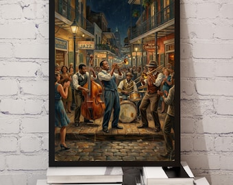 New Orleans Jazz Oil Painting Print | French Quarter Music Wall Art | Museum-Quality Matte Poster