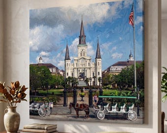 St. Louis kathedraal New Orleans canvaskunst | NOLA French Quarter muurdecoratie | Reiscadeau Louisiana | Afdruk kathedraalarchitectuur