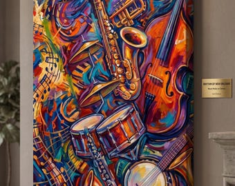 New Orleans Jazz Canvas Wall Art | Vibrant Abstract Music Print | Colorful Musician Decor for Living Room