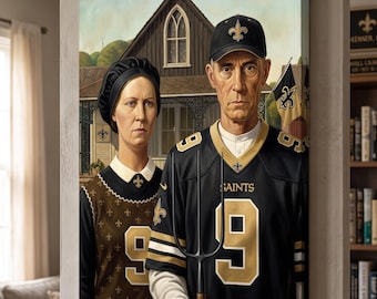 American Gothic New Orleans Saints Canvas Print | Football Wall Art | Unique Who Dat Gift | NFL Fan Decor