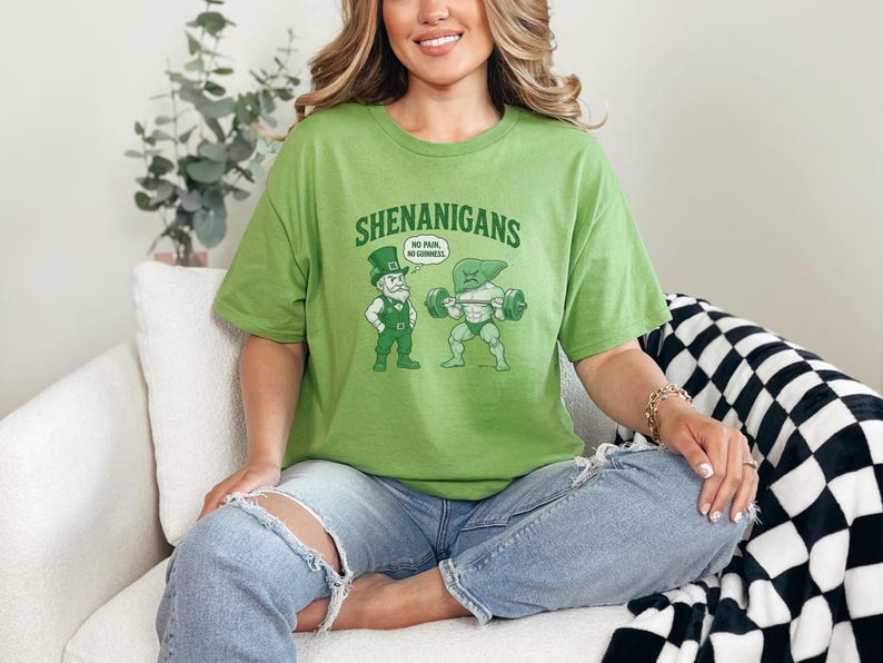 Día de San Patricio - Sin dolor no hay Guinness, camiseta de duende, camiseta de gimnasio, camiseta unisex de algodón grueso, Gildan 5000, camiseta divertida imagen 8