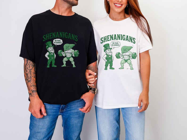 Día de San Patricio - Sin dolor no hay Guinness, camiseta de duende, camiseta de gimnasio, camiseta unisex de algodón grueso, Gildan 5000, camiseta divertida imagen 4