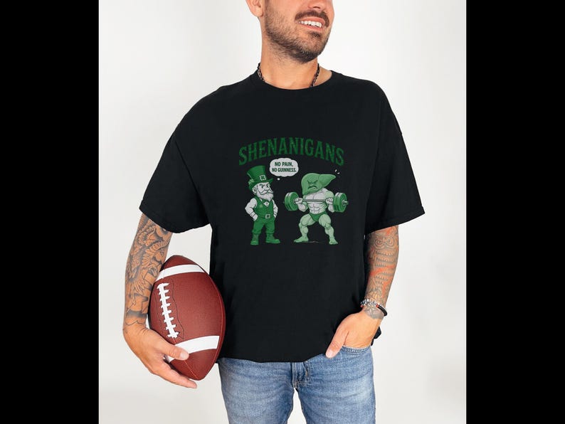 Día de San Patricio - Sin dolor no hay Guinness, camiseta de duende, camiseta de gimnasio, camiseta unisex de algodón grueso, Gildan 5000, camiseta divertida imagen 3