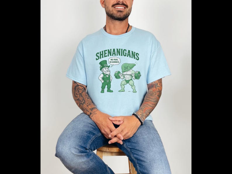 Día de San Patricio - Sin dolor no hay Guinness, camiseta de duende, camiseta de gimnasio, camiseta unisex de algodón grueso, Gildan 5000, camiseta divertida imagen 2