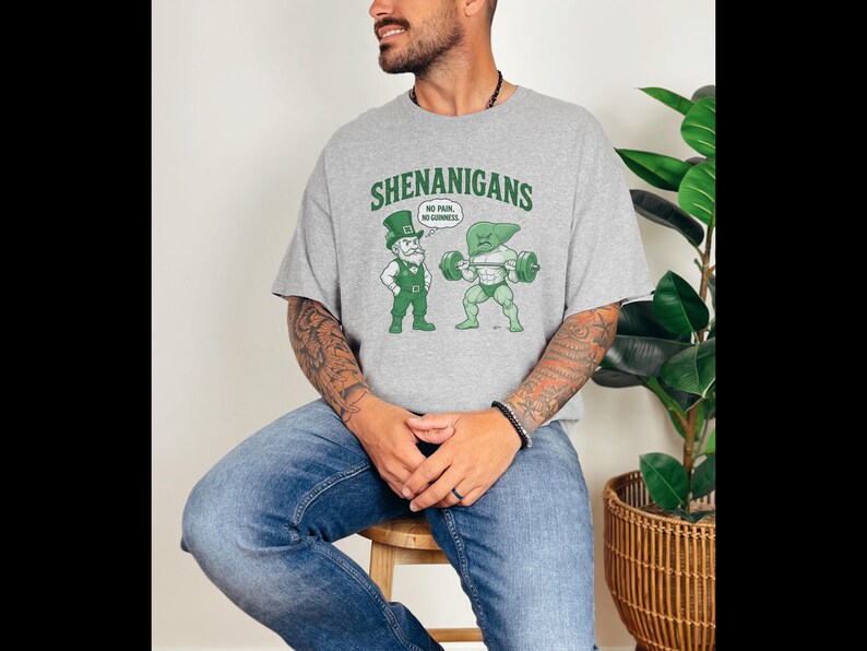 Día de San Patricio - Sin dolor no hay Guinness, camiseta de duende, camiseta de gimnasio, camiseta unisex de algodón grueso, Gildan 5000, camiseta divertida imagen 5