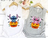 Disney Stitch Pumpkin Tank Top, Stitch Halloween Tank, Disney Angel Tank, Stitch Angel Tank, Disney Halloween Tank, Disney Tank, NA-150802