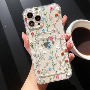 Floral iPhone Case with Card Holder: Soft Protective Silicone Cover