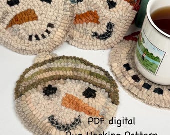 Snowmen Mug Rugs,  a rug hooking pattern by Mary Johnson (Digital Download)
