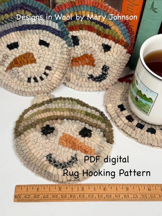 Snowmen Mug Rugs,  a rug hooking pattern by Mary Johnson (Digital Download)