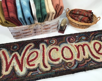 Rug Hooking PATTERN, Primitive Welcome, 10" x 36", P144, DIY Welcome Rug Hooking Pattern