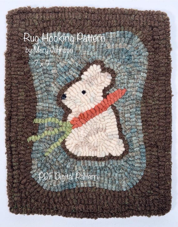 March Bunny 7x9,  Hooked Rug Pattern by Mary Johnson (Digital Download), DIY Folk Art bunny