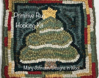 Rug Hooking KIT, Christmas Pine  8 x 8, K140, DIY Rug Hooking Kit, Christmas Rug Mat Kit, Holiday Tea Trivet