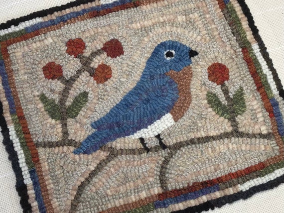 Rug Hooking PATTERN, Bluebird 10" x 12", P217,  Folk Art Bird Design, DIY Primitive Rug Hooking