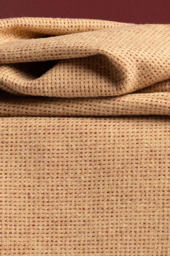 Winterberries Wool for Rug Hooking and Applique, W768, Golden Tan with Red Ticking Wool Fabric