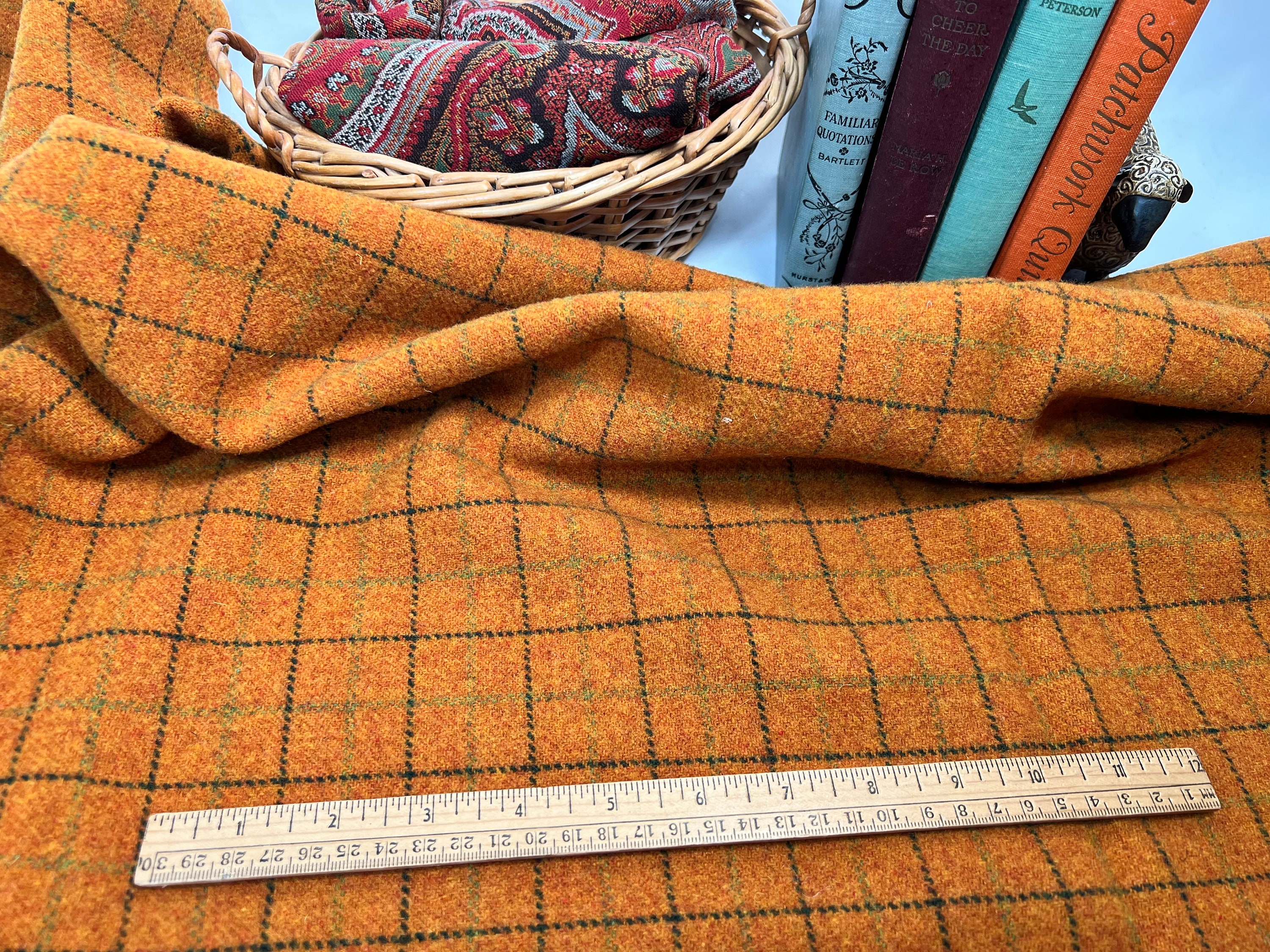 Fat 1/4 yard, Pumpkin Orange Stripe, Wool Fabric for Rug Hooking