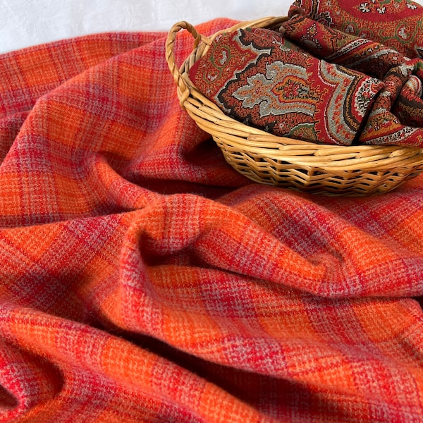 Zinnia, a mill dyed wool fabric for Rug Hooking and Appliqué, W451, red and orange plaid wool fabric