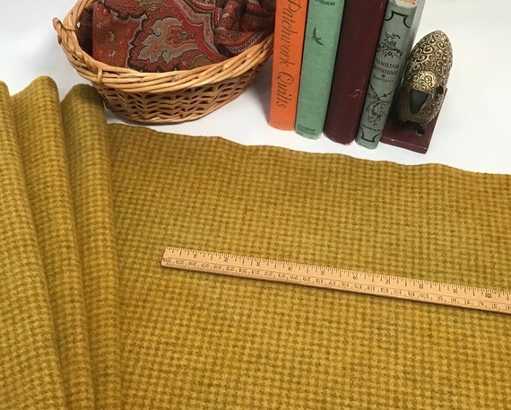 Harvest Gold Check, one fat quarter, Hand Dyed Wool Fabric for Rooking Wool and Applique, W527, rich gold, golden mustard, dijon mustard