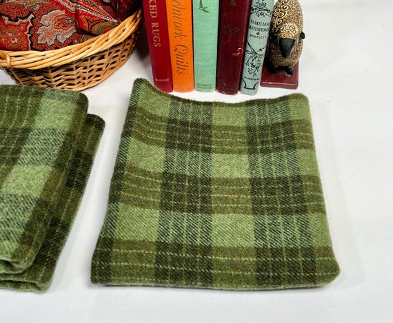 Paradise Valley Plaid, a mill dyed wool fabric for Rug Hooking and Appliqué, W694, Multi green plaid, large plaid