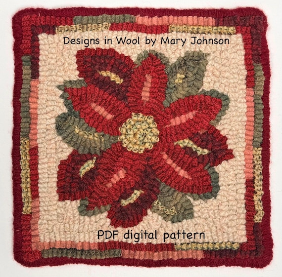 Poinsettia Mat 8x8, Hooked Rug Pattern by Mary Johnson (Digital Download)