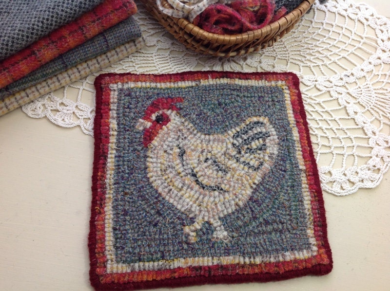 Rug Hooking KIT, Chicken Mat, 8 x 8, K101, DIY rug hook kit, folk art