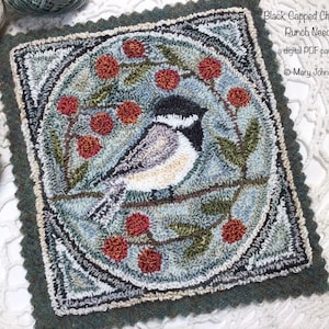 Punch Needle DIGITAL Pattern, Black Capped Chickadee by Mary Johnson, a digital download pdf Pattern