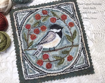 Punch Needle DIGITAL Pattern, Black Capped Chickadee by Mary Johnson, a digital download pdf Pattern