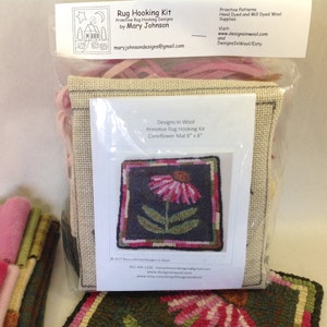 Rug Hooking KIT, Coneflower Mat, 8 x 8, K126, DIY Primitive Rug Hooking Mat, Folk Art Flower Tea Trivet image 2