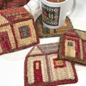 Rug Hooking PATTERN, Little House Mug Rugs, P178, Primitive Rug Hooking Design, DIY Primitive Rug Hooking