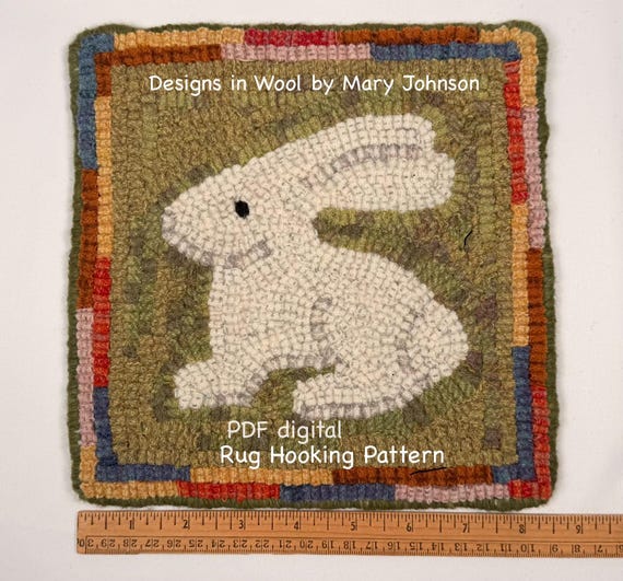Bunny Mat 8 x 8 , Hooked Rug Pattern by Mary Johnson (Digital Download)