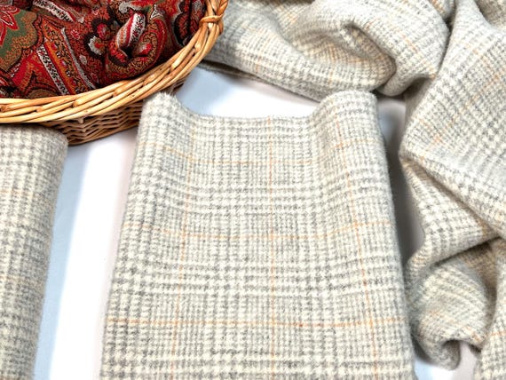 Pewter Plaid, a mill dyed wool fabric for Rug Hooking and Applique, W752,  light gray and natural plaid