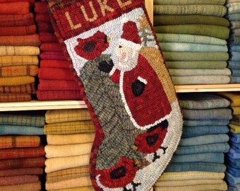 Rug Hooking PATTERN, Santa and Three Cardinals Stocking, P206, Christmas Stocking, DIY Rug Hooking Stocking