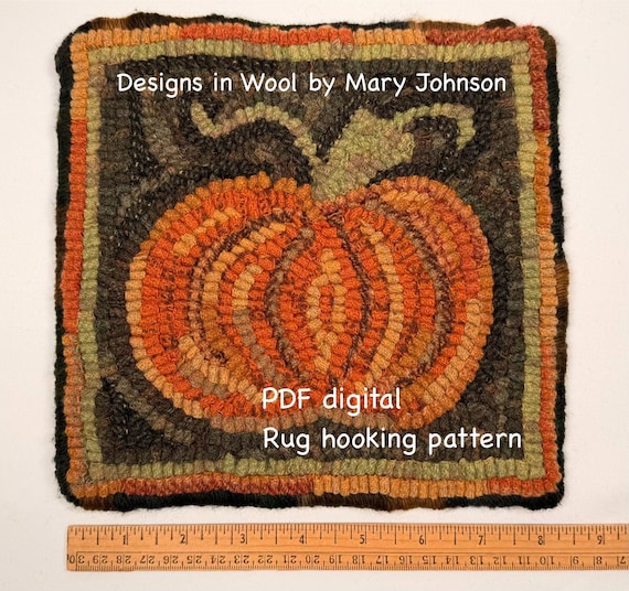 Pumpkin Mat 8 x 8 , Hooked Rug Pattern by Mary Johnson (Digital Download)