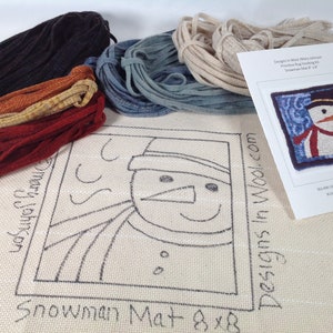 Rug Hooking KIT, Snowman Mat, 8 x 8, K109, DIY Primitive Rug Mat, Rug Holiday Trivet Mat, Winter Rug Hooking Project image 4