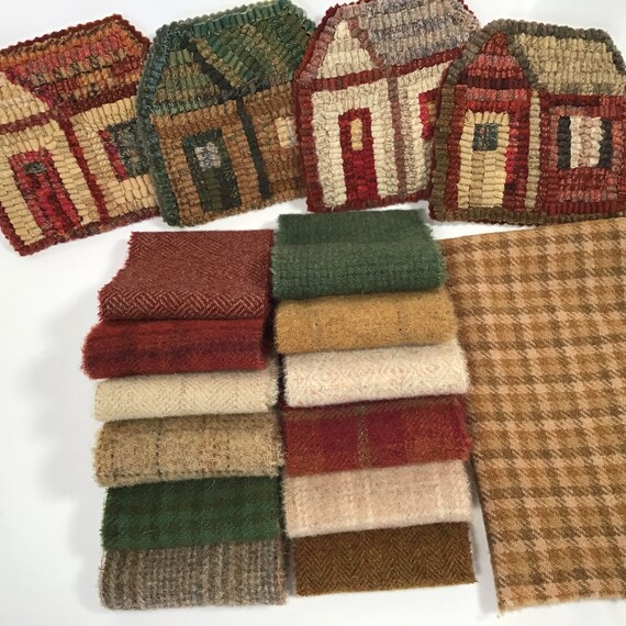 Wool Pack for Little House Mug Rugs,  WP210, DIY Rug Hooking, Holiday Coasters, Applique Wool Fabric, Rug Hooking Wool Fabric