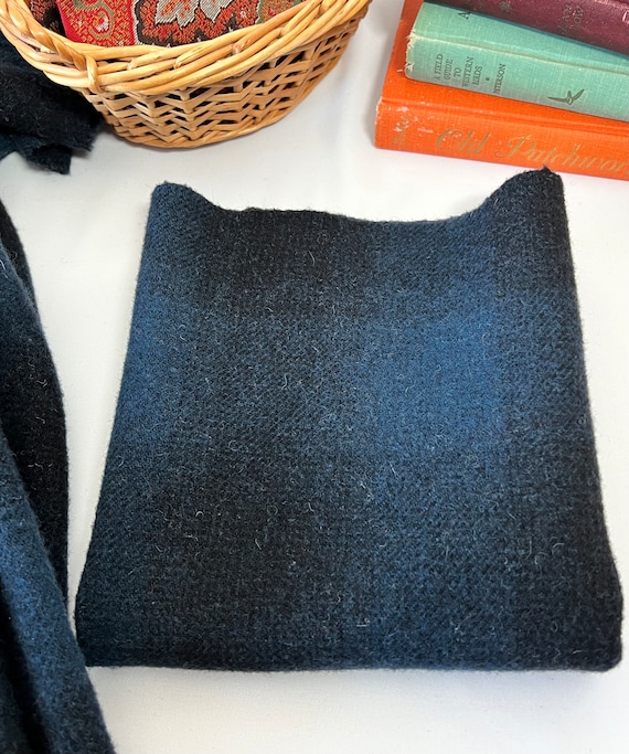 After Hours, a mill dyed Wool Fabric for Rug Hooking and Applique, W629, large plaid of deep blue and black
